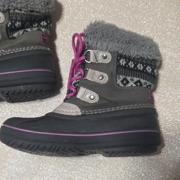 London Fog Gray and Pink Kids Boots - Picture 3 of 9